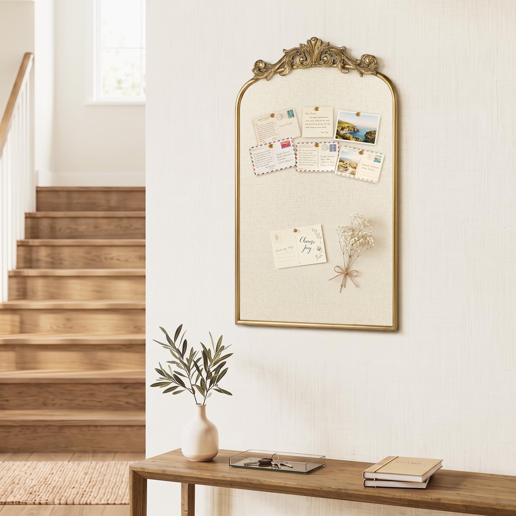 Pinnwand aus Leinen im Vintage-Stil mit kunstvollem Goldrahmen, Wandpinnwand, 48,3 x 78,7 cm