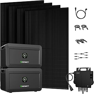 Powerness® 2000W Balkonkraftwerk mit Speicher 4096Wh, Growatt NOAH 2000×2 mit NEO 800W, 4×500W Full Black Bifaziale Solarmodule, Zubehör Komplettset, Plug&Play (0% MwSt)