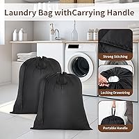 Vista 3 de OTraki Paquete de 2 bolsas de lavandería lavables de viaje de 20 x 24 pulgadas, bolsas de lavandería resistentes con asas, ropa sucia, cordón