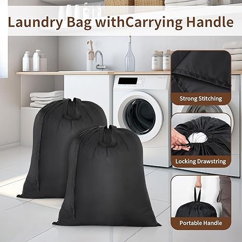 Miniatura 4 de OTraki Bolsa de lavandería de viaje lavable, paquete de 2 bolsas de lavandería resistentes con asas, 20 x 24 pulgadas, ropa sucia con cordón, bolsa