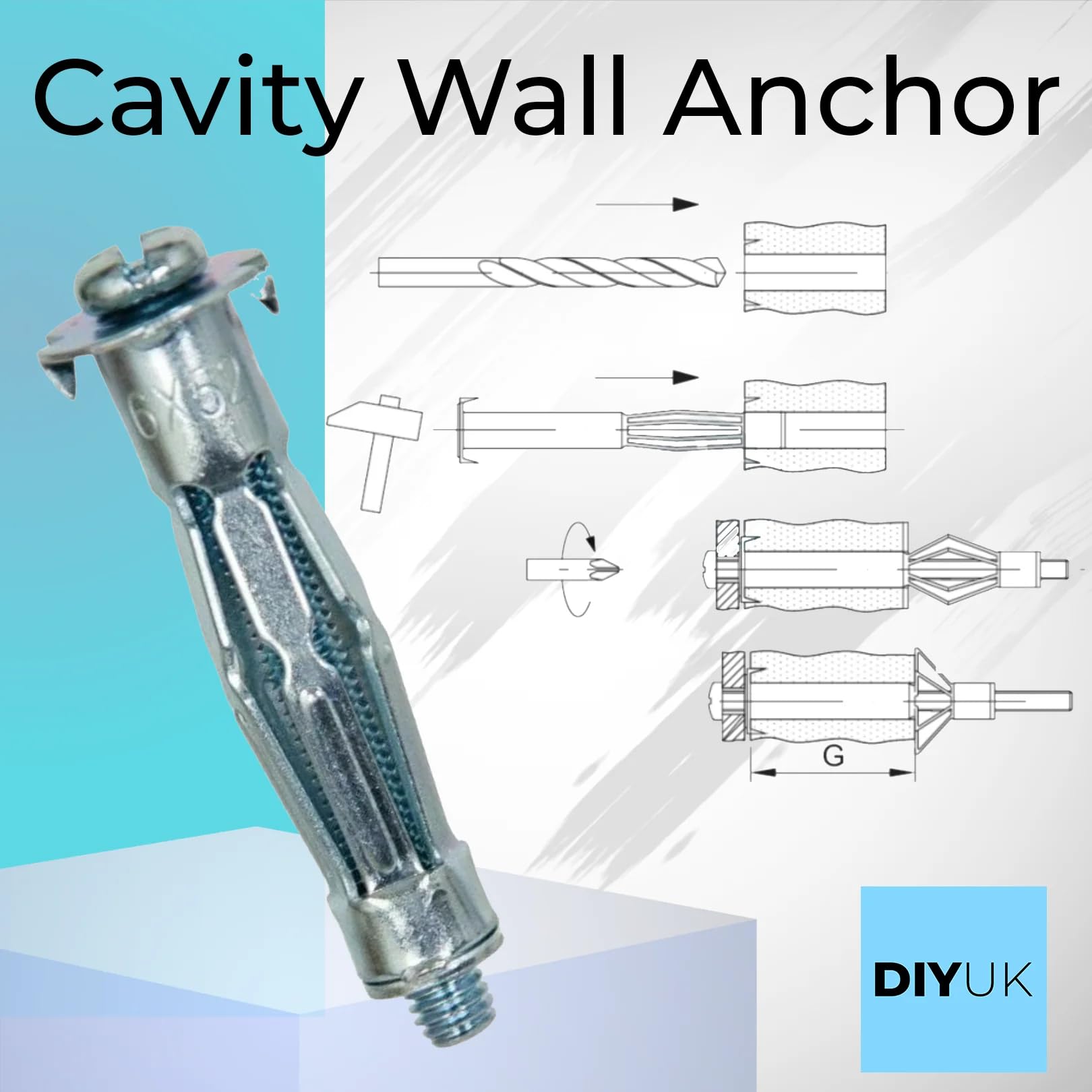 Heavy Duty Wall Plasterboard Fixing Anchor Plugs - Molly Cavity Metal Screw, Superior Hollow Wall Fixings Pack of: 2 M5 x 37mm (5x12) - Image 4