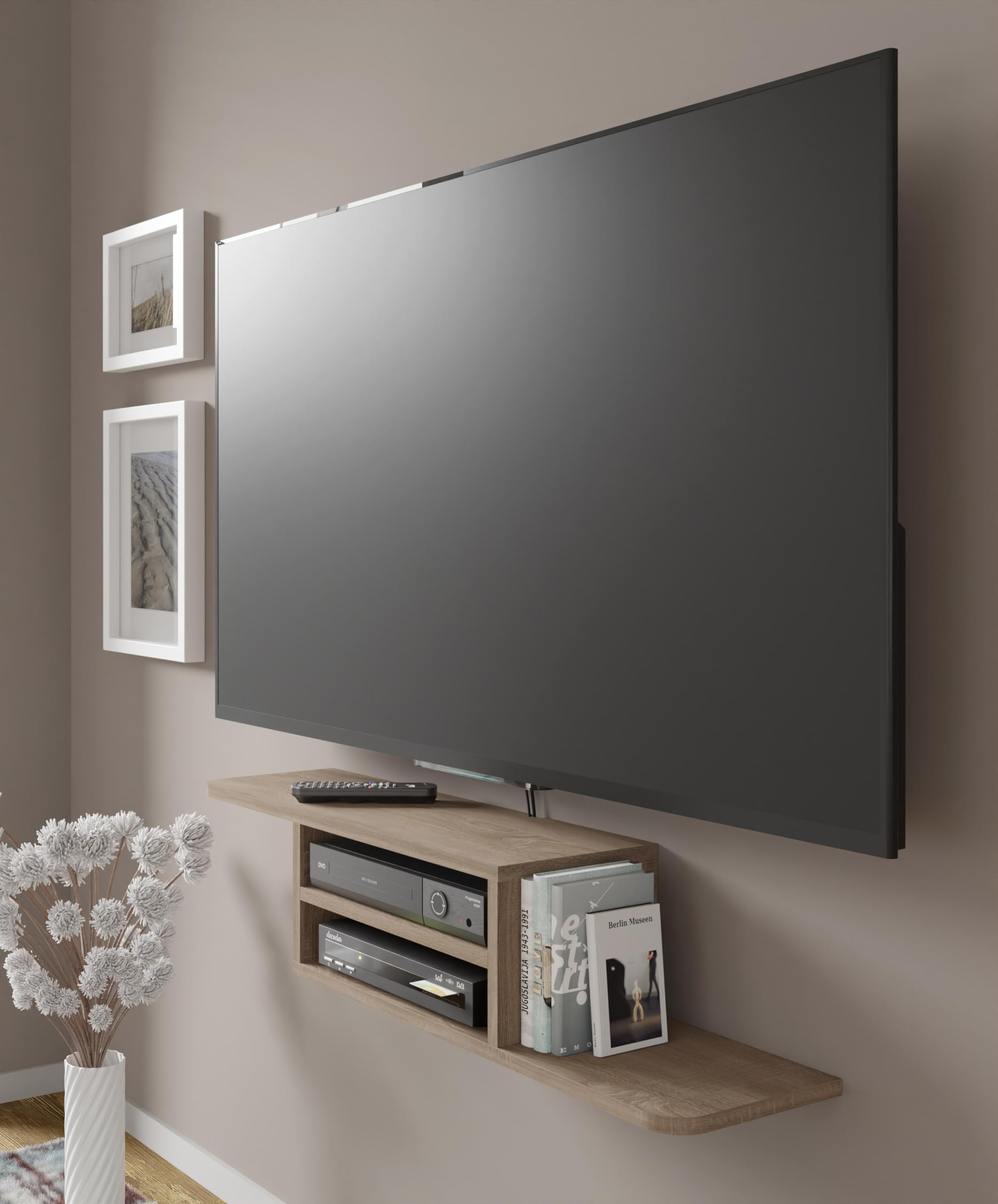 Homlando DEDAL Meuble TV mural, 90 cm, meuble TV, meuble de salon, étagère suspendue, chêne Sonoma