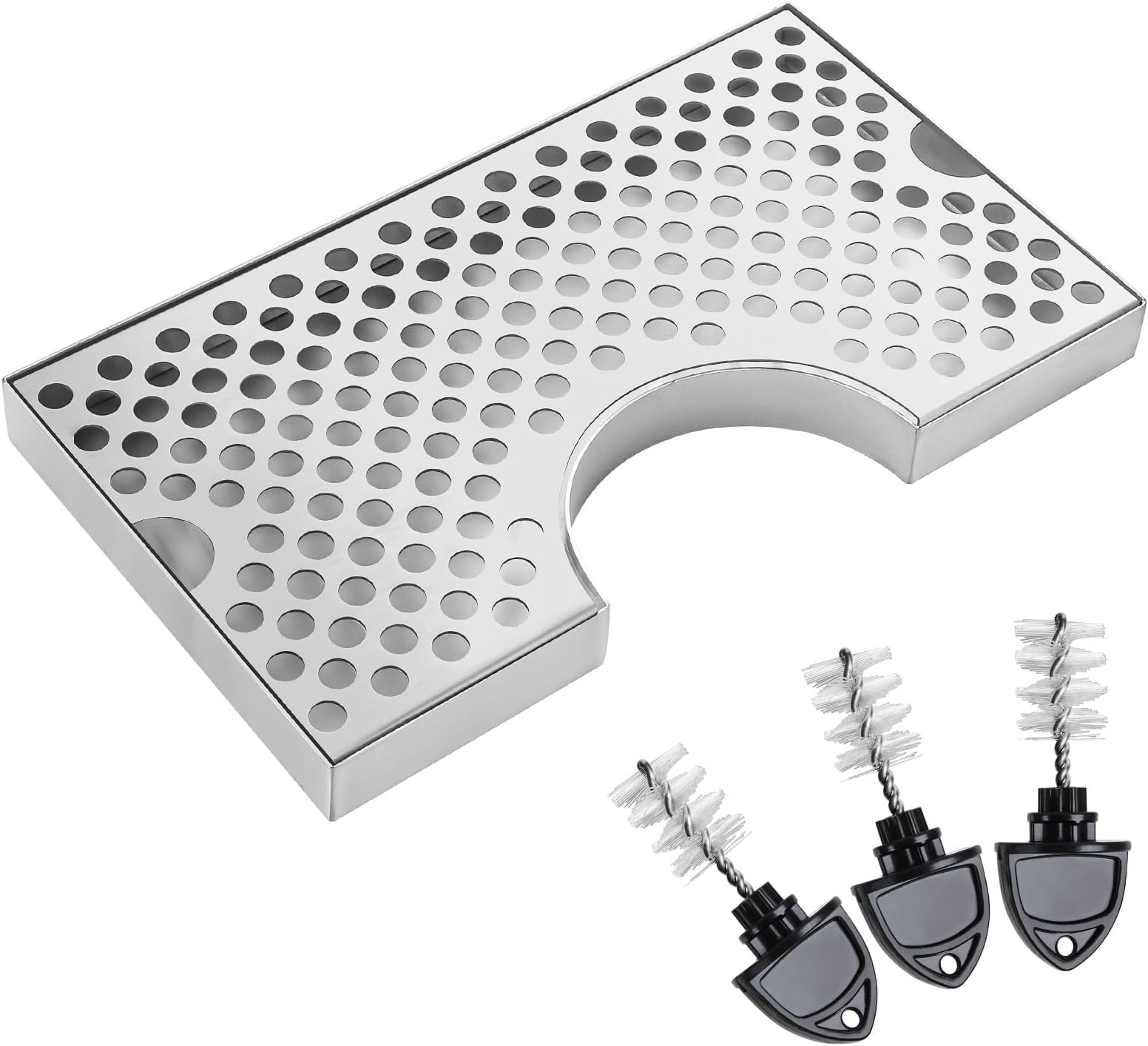FERRODAY 11.8"(L) Beer Drip Tray Keg Drip Tray Stainless Steel Kegerator Drip Tray Surface Mount Beer Keg Drip Tray Draft 4.4" Cutout Beer Drip Tray Non-Slip Beer Tower Drip Tray Drip Pan for Home Bar