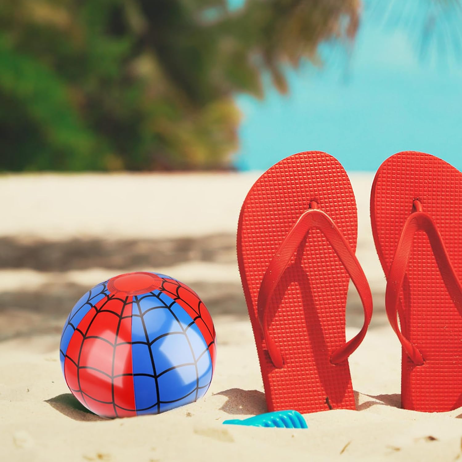 SAVITA 3pcs Spider Web Beach Balls, PVC Material Inflatable Blow up Blue and Red Beach Balls for Kids Party Favors Outdoor Activity Summer Pool Water Toy Game Supplies Decorations