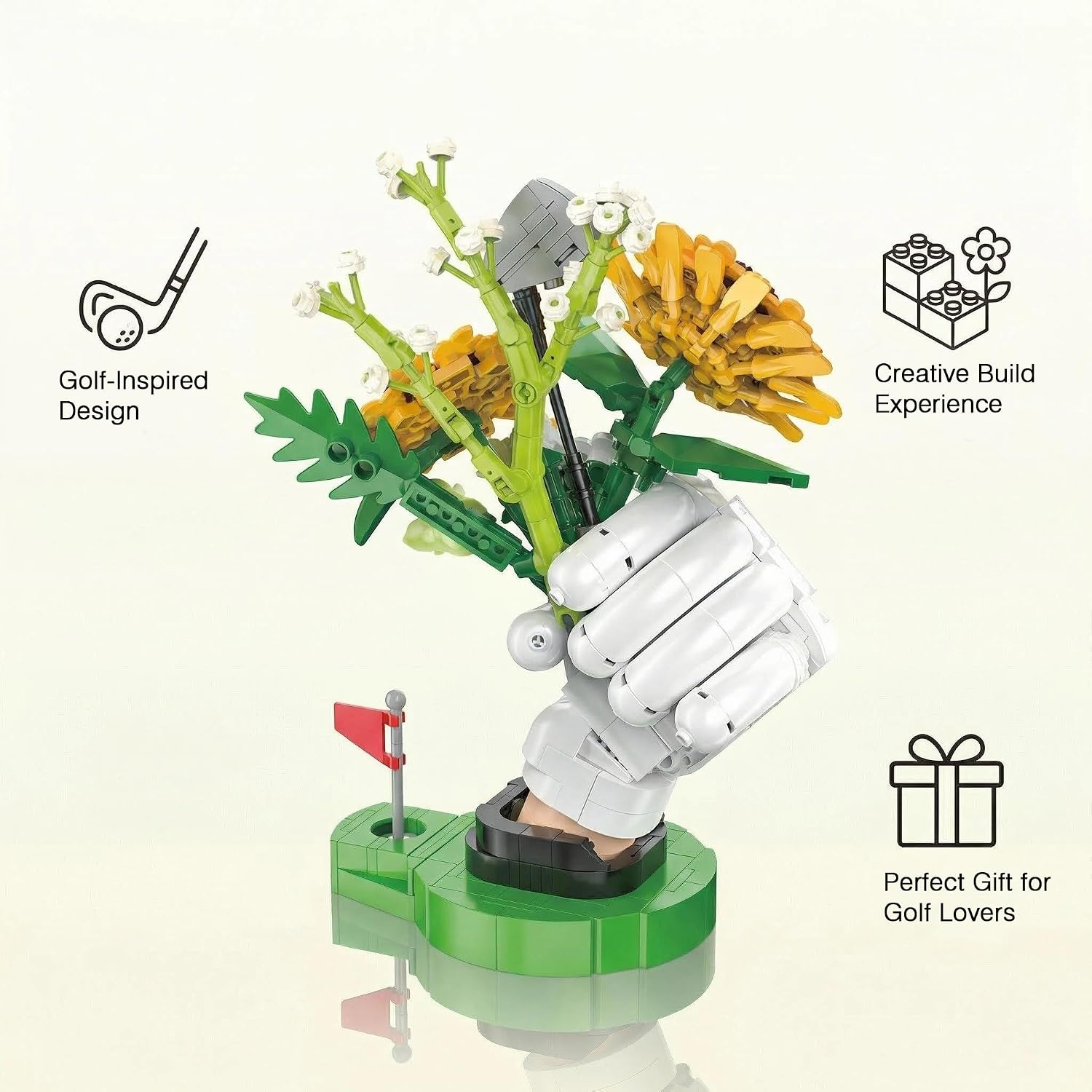 Golf Sunflower Bouquet Building Set with Putting Green Base Compatible with Lego Flower – Creative Golf-Inspired Model, Unique Desk&Home Decor Gift for Men, Golf Lovers, Dad, Husband (445 PCS)