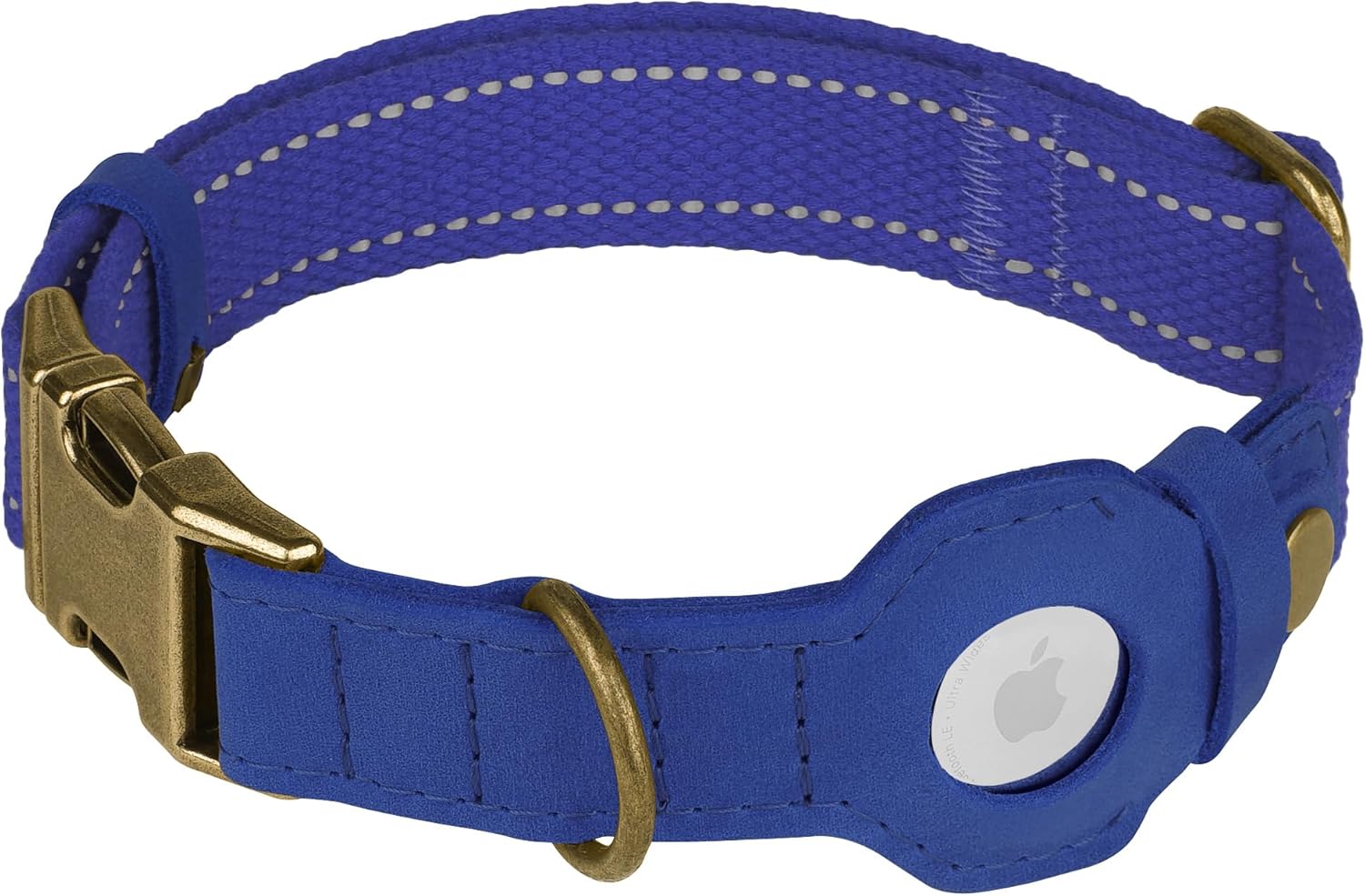 Reflective Leather Dog Collar with AirTag Holder - Soft Apple Airtag Dog Collar with Metal Buckle - Safety Cotton Pet Collars for Dogs Small Large Dogs Puppy (Blue, L, 17"-21")