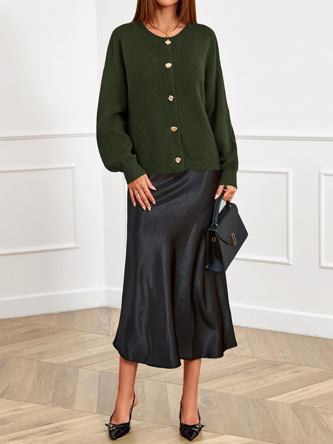 MASCOMODA Fall Long Sleeve Oversized Cardigan Sweaters for Women Trendy Short Open Front Gold Button Up Sweater Jackets - Image 5