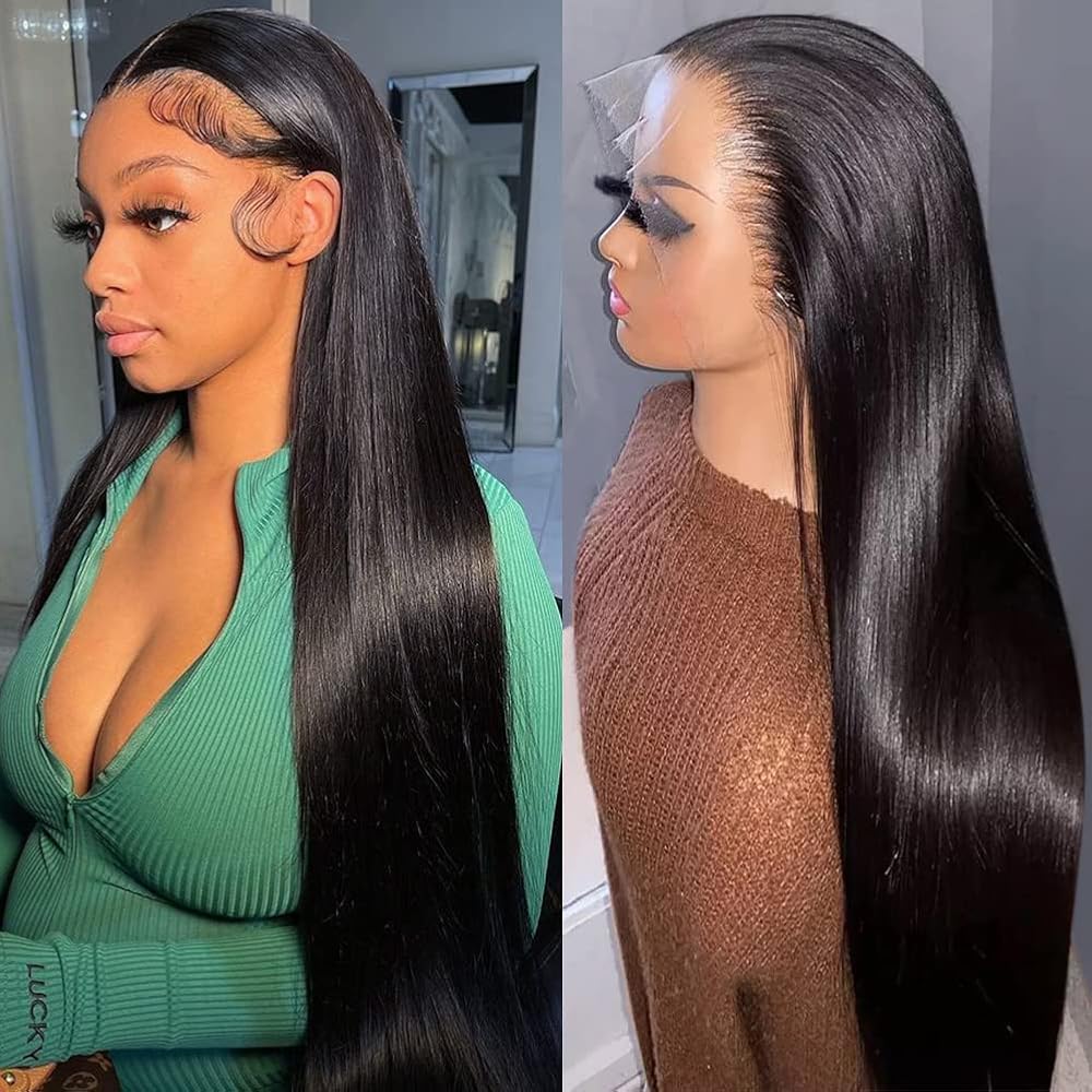 Iris Queen 28 Inch Straight HD Lace Front Wigs Human Hair Pre Plucked 12A 180 Density 13x4 Transparent Lace Frontal Wig with Baby Hair Natural Black for Women