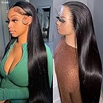 Iris Queen 28 Inch Straight HD Lace Front Wigs Human Hair Pre Plucked 12A 180 Density 13x4 Transparent Lace Frontal Wig with Baby Hair Natural Black for Women