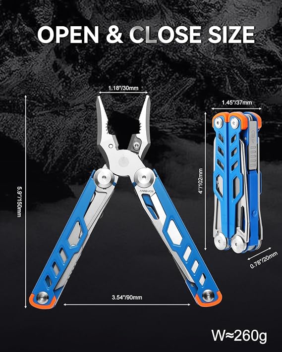 Pocket 15-in-1 Multi tool Pliers with Safety-Lock and Sheath (Blue)