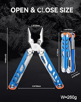 Pocket 15-in-1 Multi tool Pliers with Safety-Lock and Sheath (Blue)