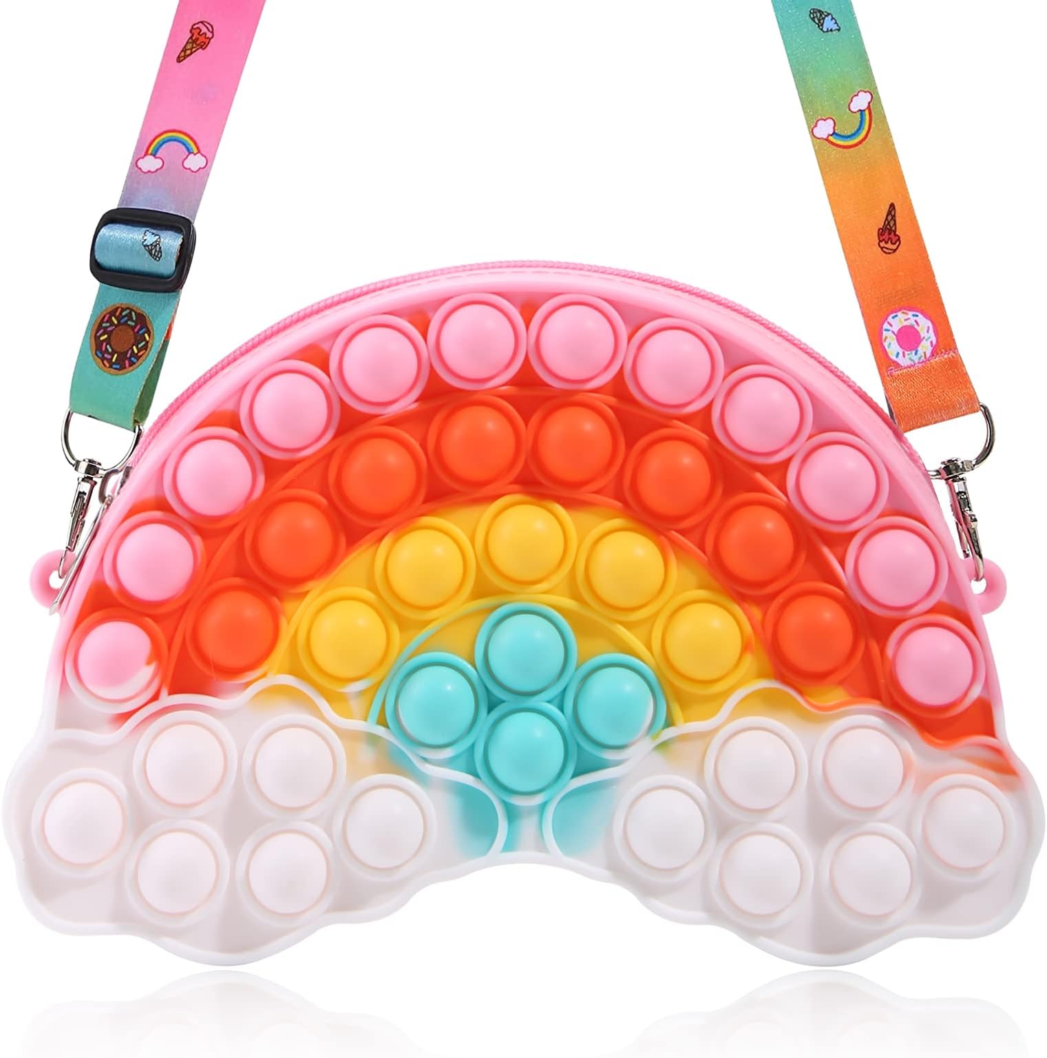 Girls Toys Pop Shoulder Purse, Rainbow Girls Purse Fidget Toy, Pop Shoulder Bag Christmas Birthday Gifts for Girls