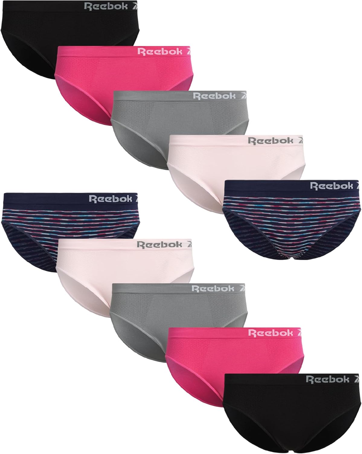 Reebok Womens Bikini Underwear - 10 Pack Stretch Performance Briefs Bikini Panties - Seamless Underwear for Women (Size S-XL)