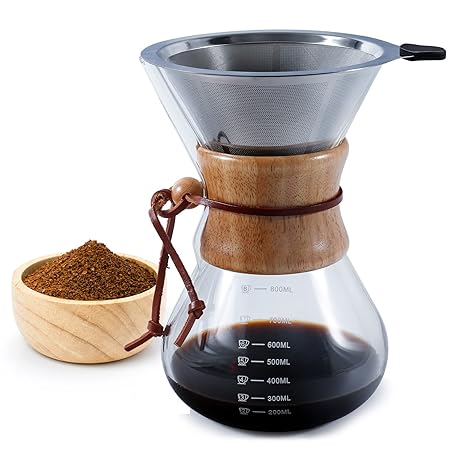 AGARO Elite Pour Over Coffee Maker, Drip Coffee Maker, Borosilicate Glass Body, Stainless Steel Filter Dr