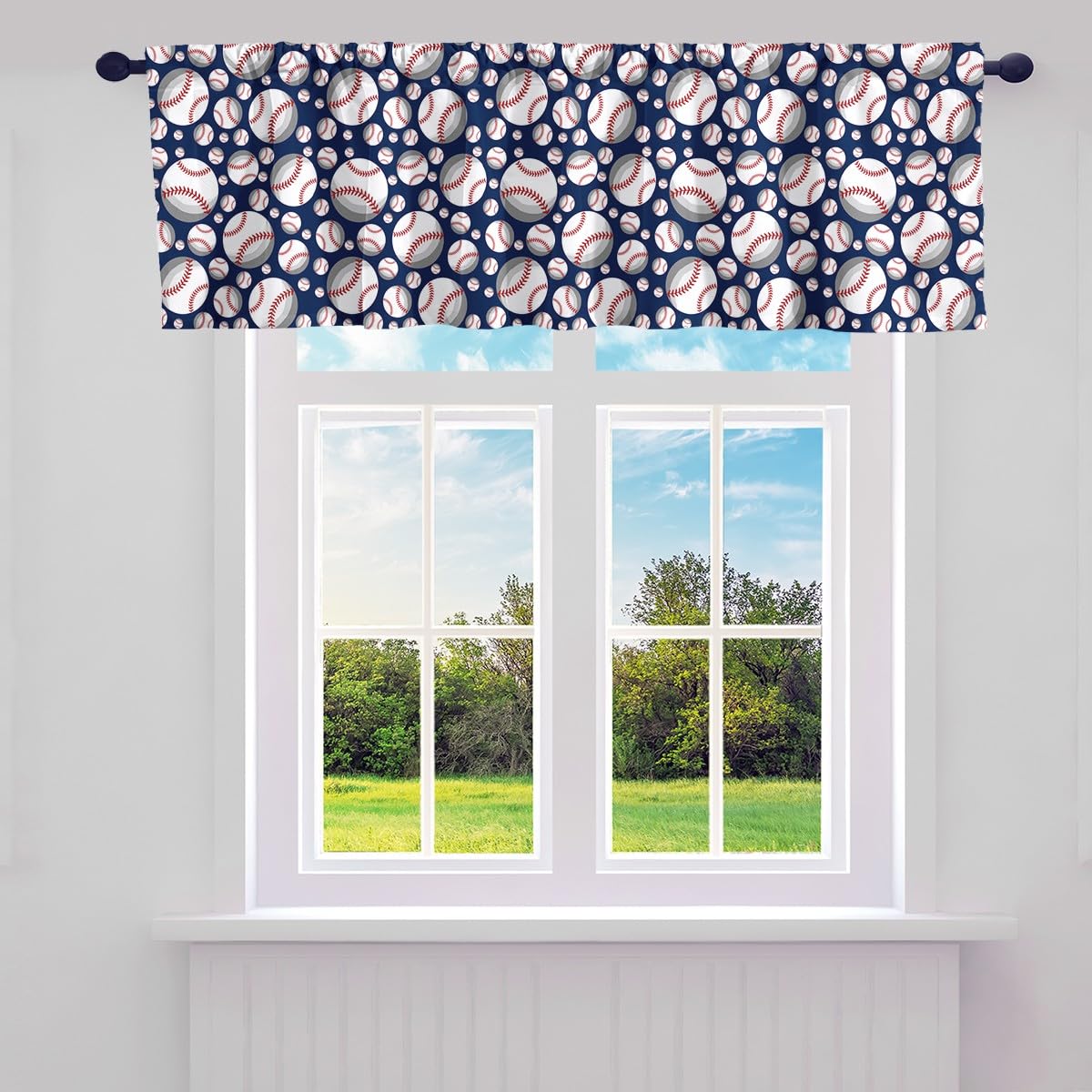 Baseball Valance Curtains for Living Room Bedroom, Ball Sports Theme Kitchen Curtains Valances, Baseball Games Decorative Curtain Valances for Windows