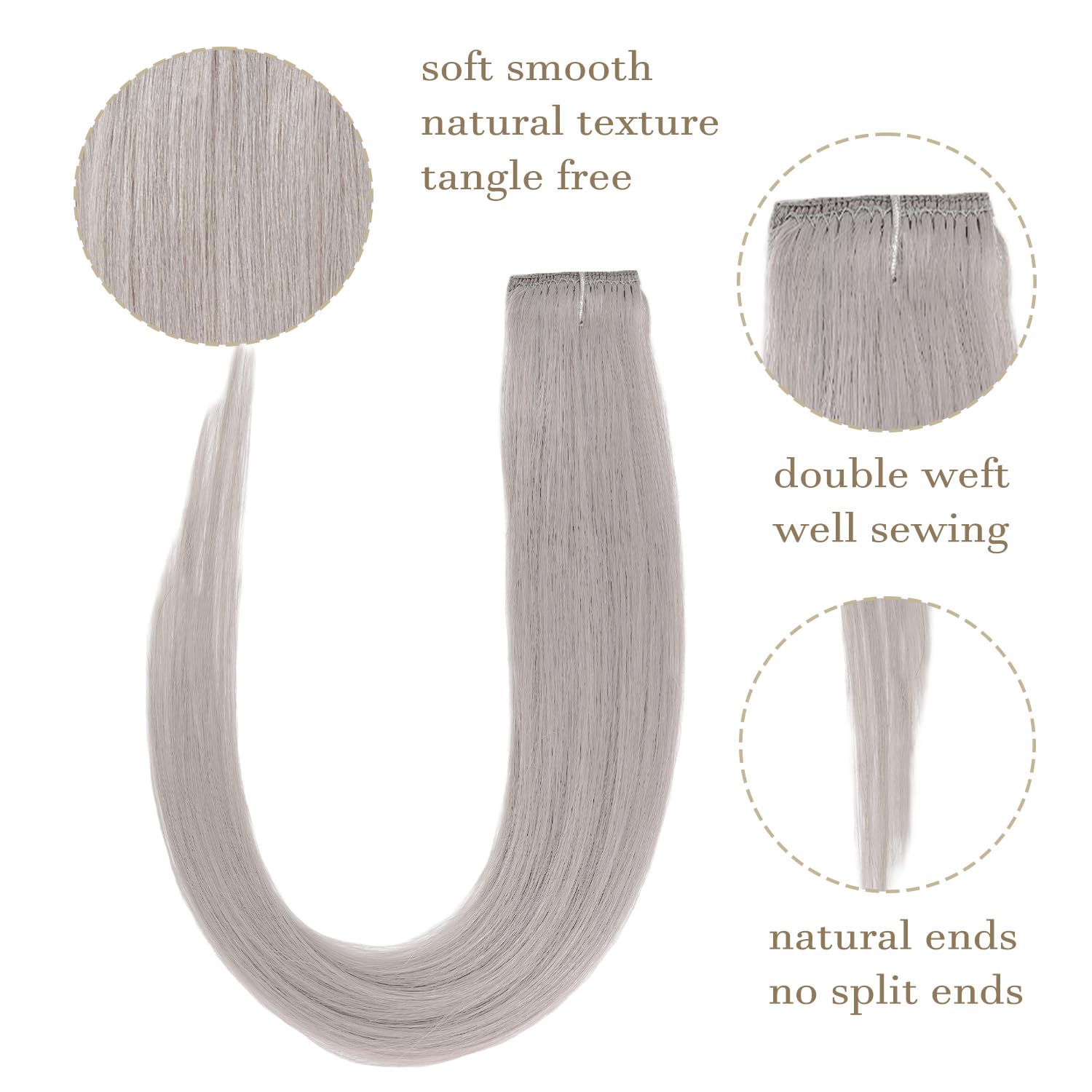 100% Human Hair Clip-In Extensions, 18 Inch, 5-Piece Set