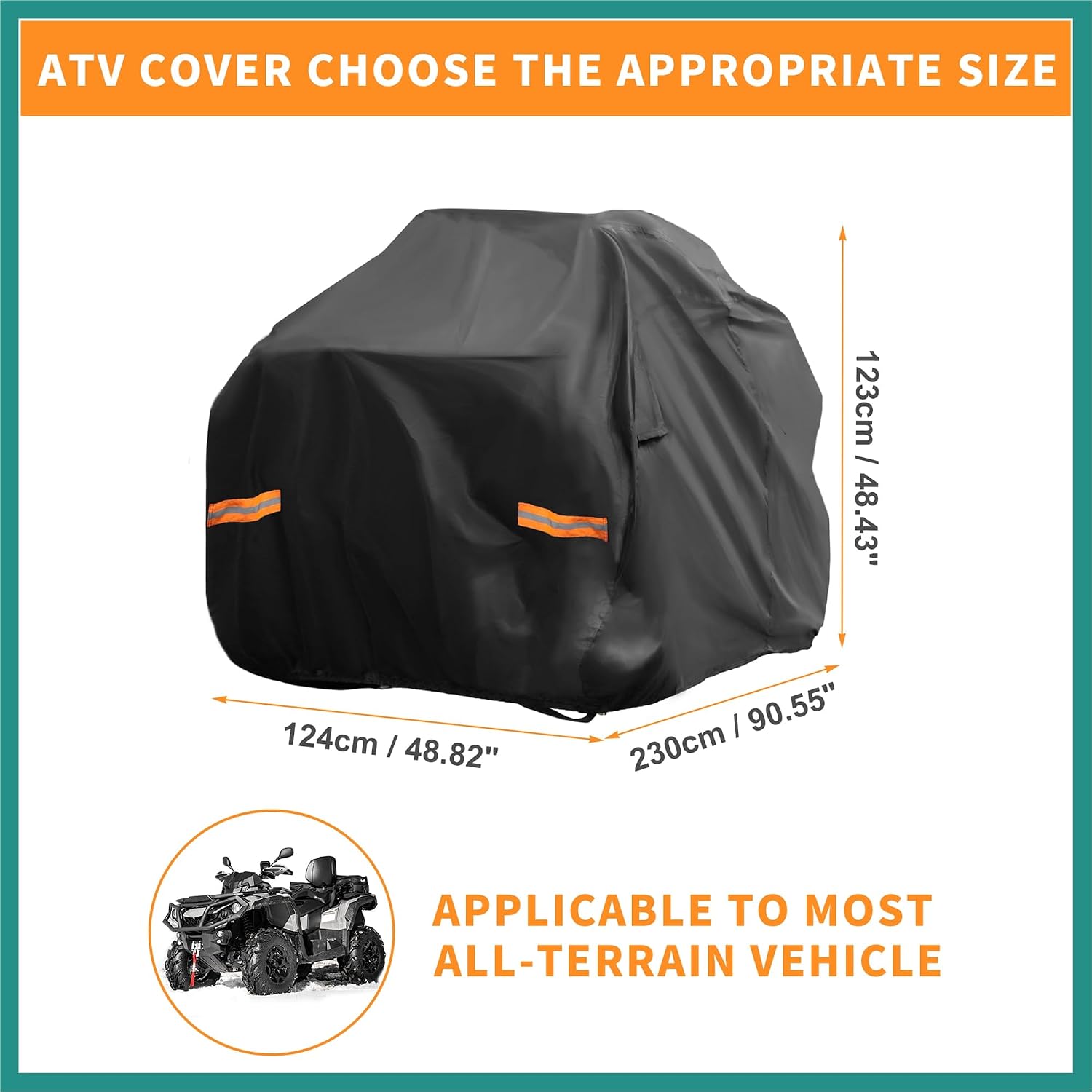 ATV Cover for Can-am Outlander XT 700/X MR 700 Waterproof 4 Wheelers Quad Cover Outdoor Sun Rain Storage Protection 210D-PU Black 230x124x123cm Vehicle Supplies