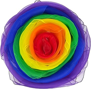 Lolakee Dance Scarves for Kids 12 Pcs - Upgraded Play Scarves for Babies, Toddlers, Children - Movement Square Juggling Silk Music Dancing Scarf - Rhythm Band Pro 6 Colors, 24" x 24"