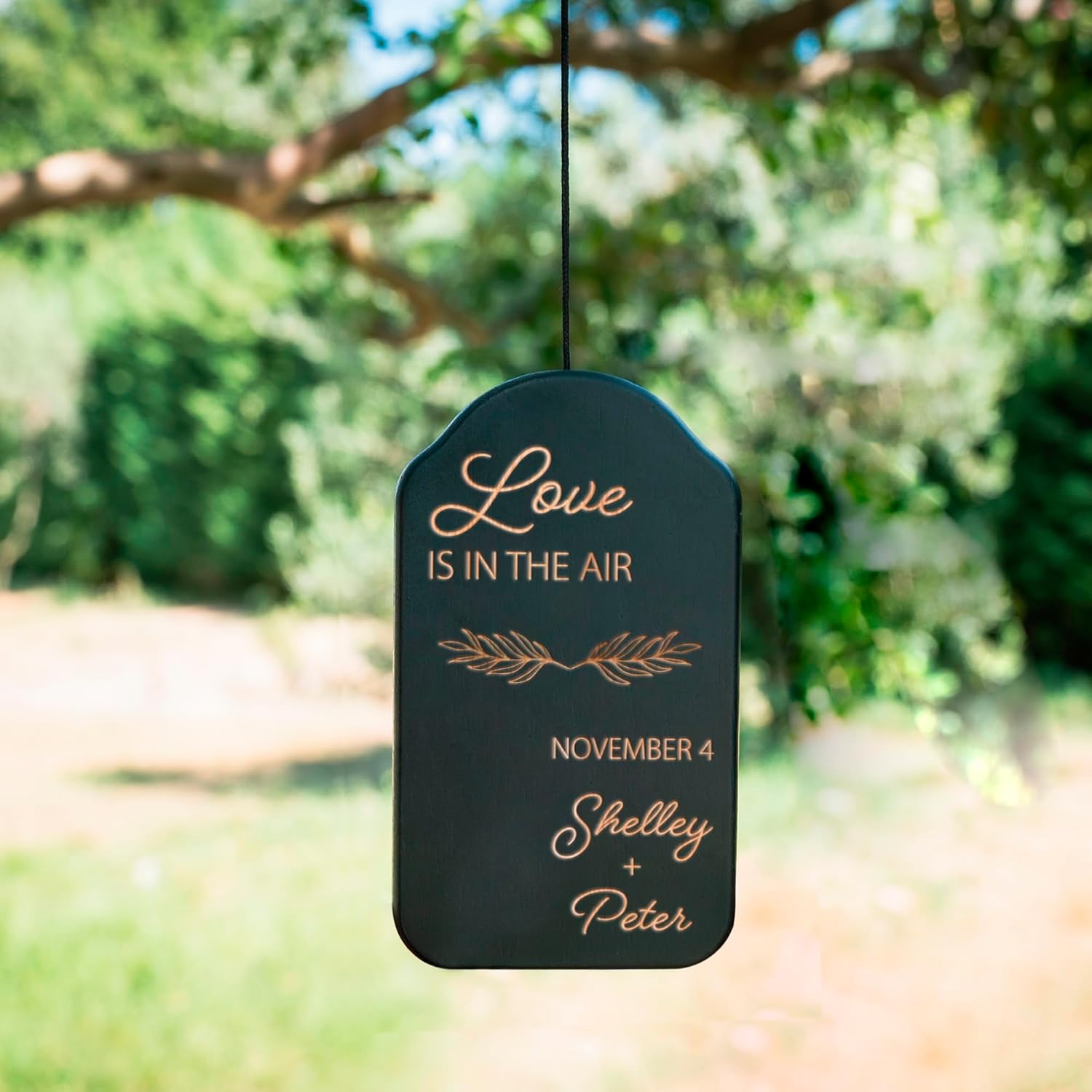 Wedding Gifts, Personalized Couples Wind Chime with Names & Date, 4 Optional Designs, Engagement Gifts - Love is in Air Wind Chime Gifts for Boyfriend, Girlfriend - Black