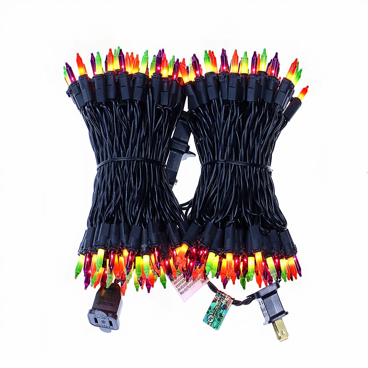 200 Orange Jade and Purple Halloween Lights, 66 Ft Black Wire Mini Lights, UL Certified and Commercial Pack of 2 Sets 100 Light, for Indoor and Outdoor Use.