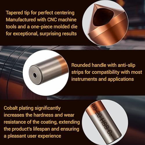 Miniatura 5 de Juego de 3 brocas avellanadoras de un solo extremo de acero cobalto M35 HSS con revestimiento de cobalto de 90 grados para metal, madera, 2-5,