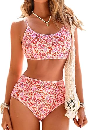 Herseas Womens Floral Print Bikini Sets Two Piece Swim Suits 2026 High Waisted Scoop Bathing Suits