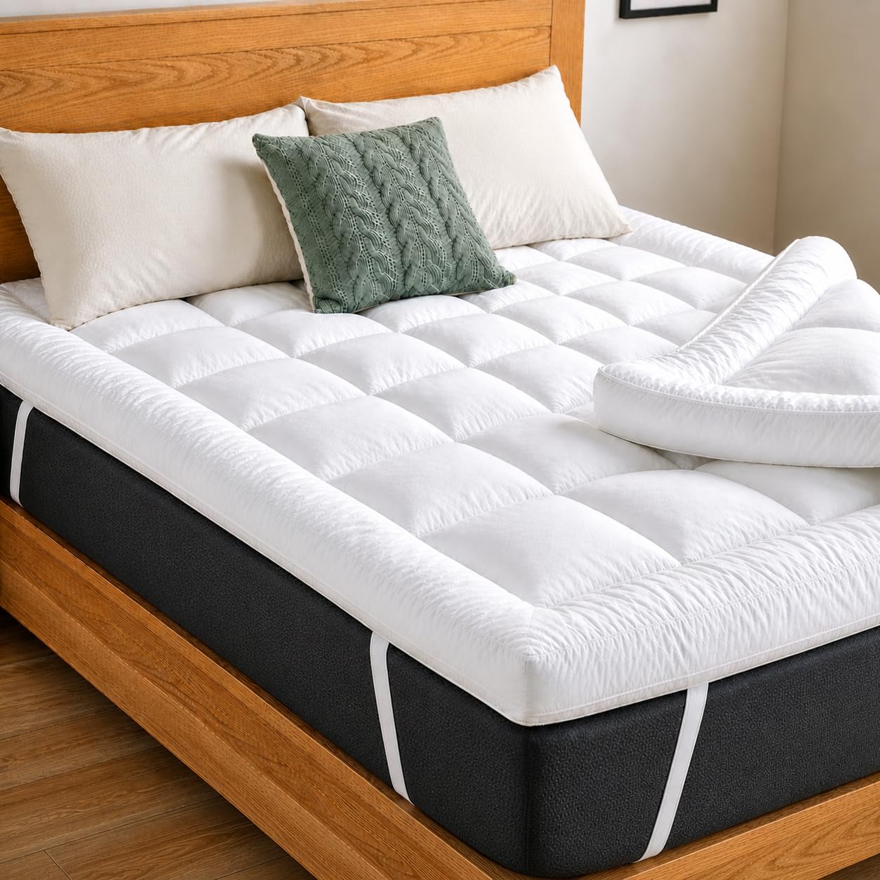 HNL® Luxury Hotel-Quality Mattress Topper Super King | 10cm Extra Thick Microfiber SuperKing Mattress with Elastic Corner Straps, Deep Cooling Superking Topper | Soft, Breathable & Machine Washable
