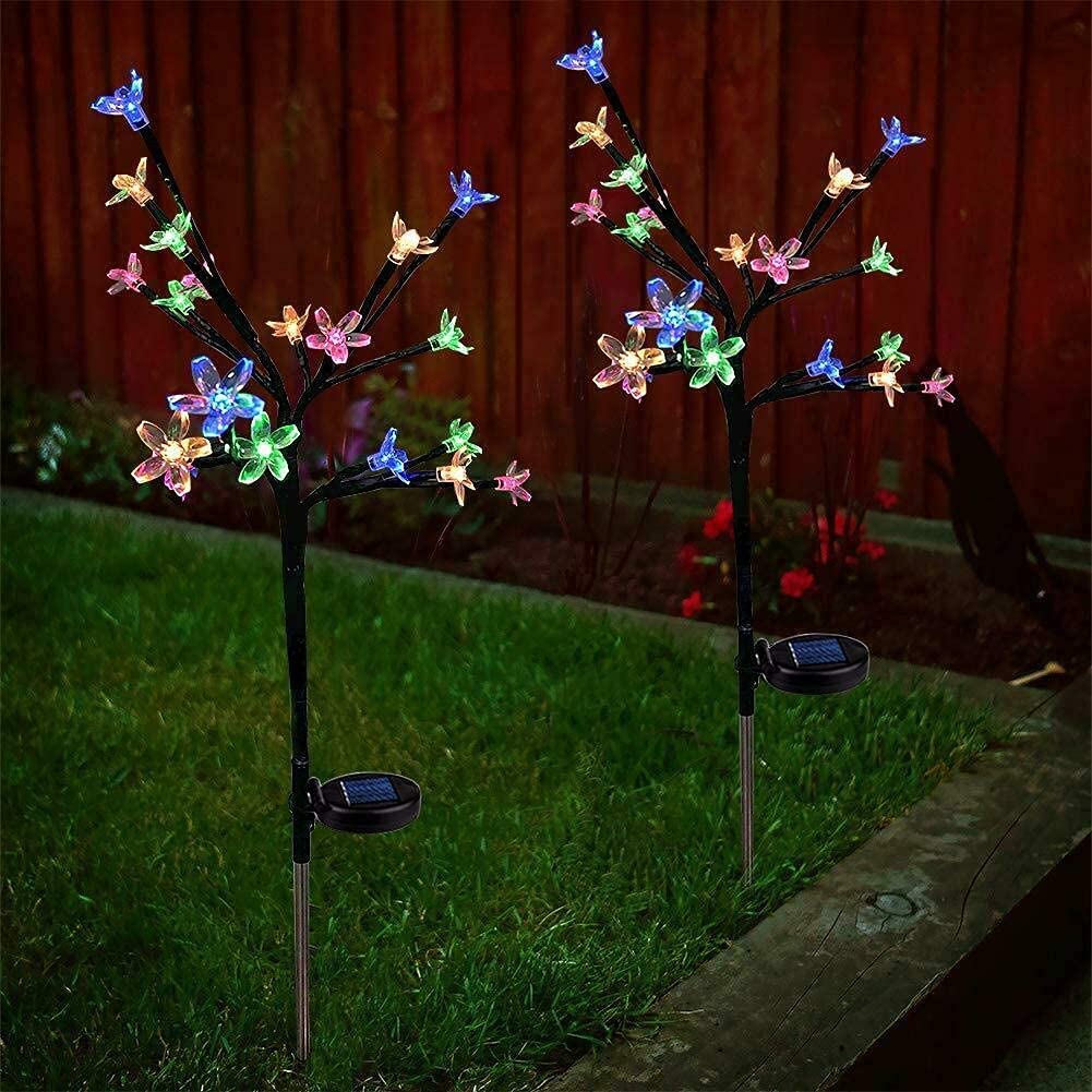 Solar Flower Fairy Light Colorful Stainless Steel Solar Path Stake Lights for Outdoor Landscape Lighting Lawn Patio Yard