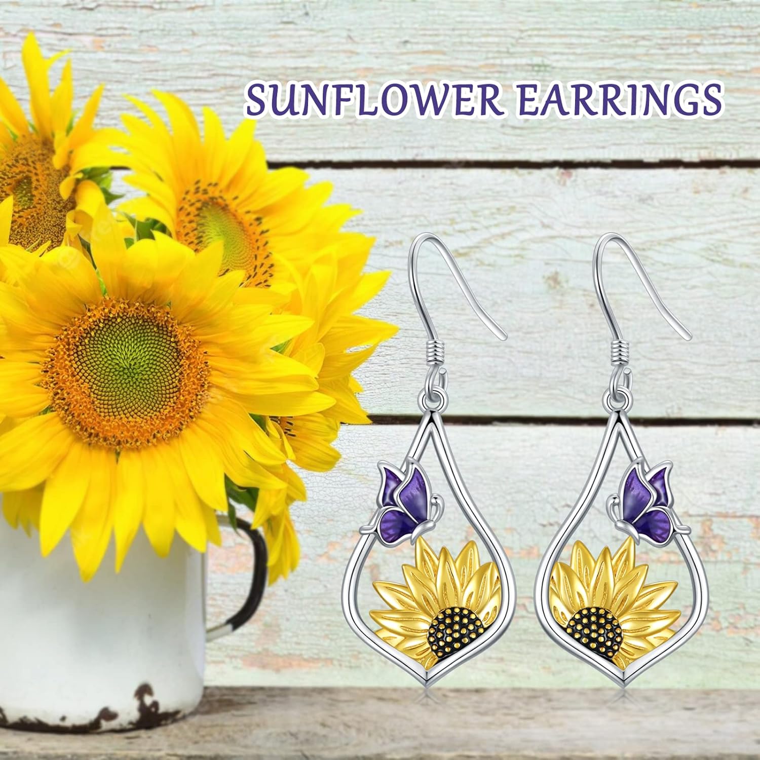 Sunflower/Dragonfly/Daisy Teardrop Dangle Earrings 925 Sterling Silver Boho Bohemian Sunflower Hook Earrings for Women Mothers Day Jewelry Gifts