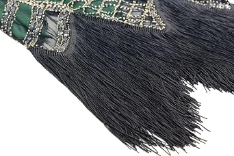 Women's 1920s Gatsby Long Fringe Vintage Sequin Art Deco Cocktail Flapper Dress with Sleeves Accessories Set