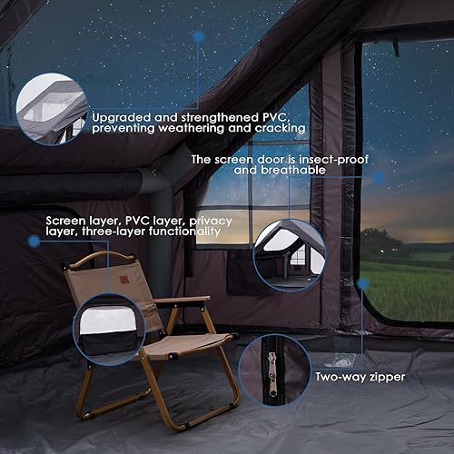 Miniatura 4 de Tienda de campaña inflable con bomba de aire eléctrica, Oxford resistente 420D, inflado automático de 5 minutos, tragaluz panorámico de observación