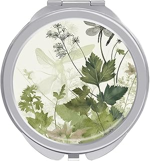 Espejo de maquillaje de viaje de follaje y hi...