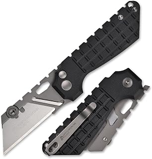 NMBT The Gripper Folding Utility Knife with Quick Change Blade (2537-BK) | Button Lock Box Cutter G10 Handle EDC with Pocket Clip Compact 3.65“ in Design for Office, Factory & Daily Carry