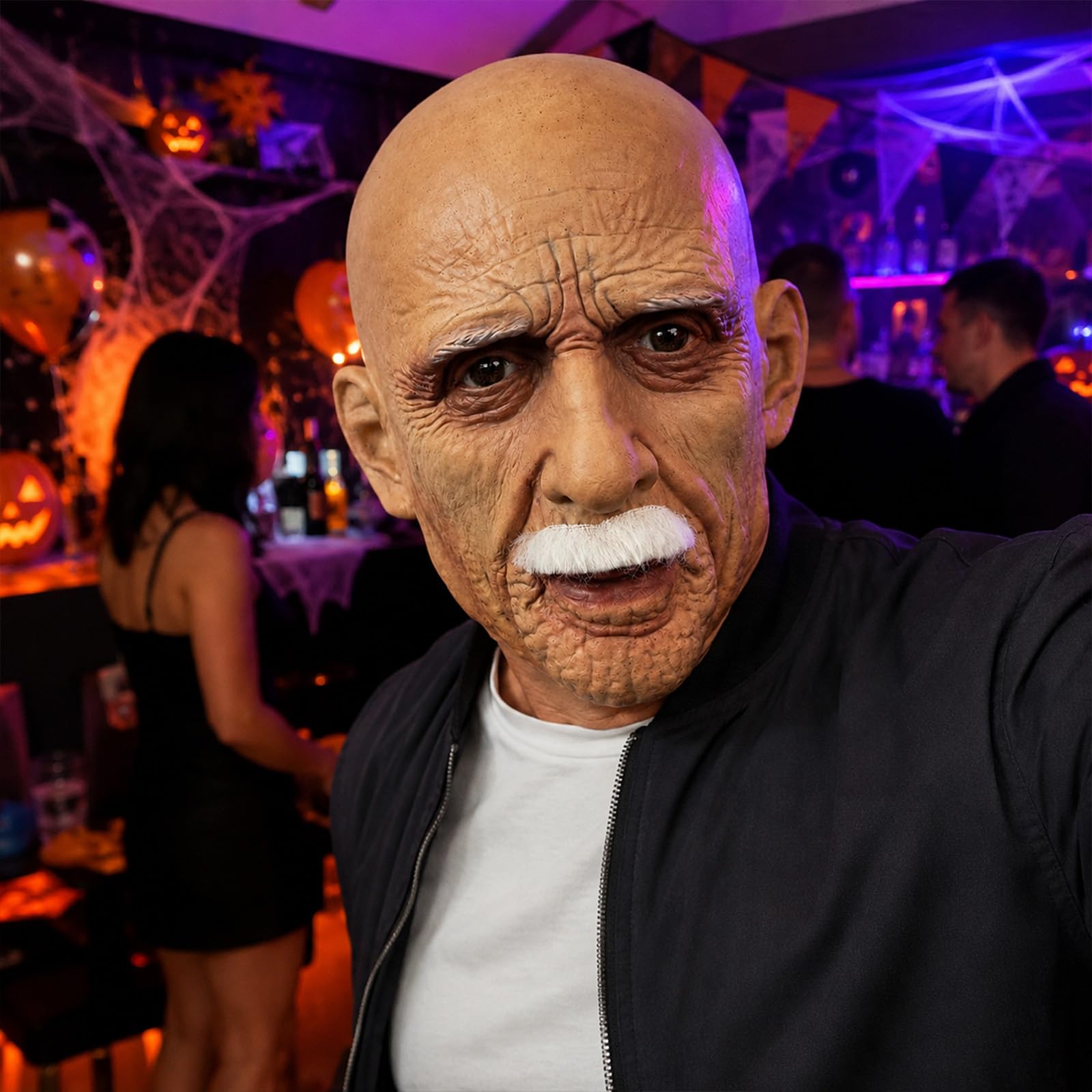 NEW-YIJUNSHUN 2026 Realistic Latex Old Man Mask Adults Full Face Bald Head Helmet with Wrinkles Scary Grandpa Halloween Cosplay Costume Party Props