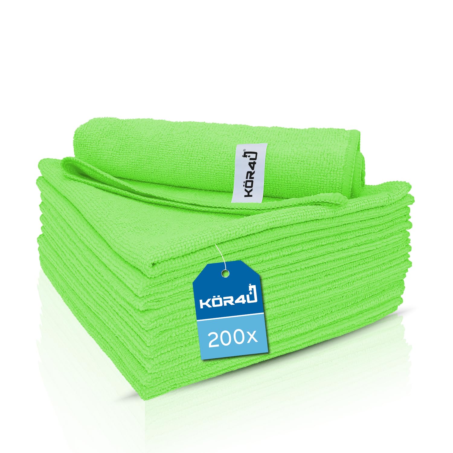 kör4u 200 panni in microfibra verde, 40 x 40 cm, 300 g/m², panni per la pulizia della cucina, del bagno, della pulizia dell'auto, panno lucidante, assorbente, lavabili a 60 °C