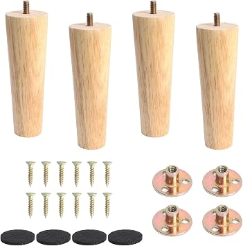Zythrem Wooden Furniture Legs 15cm Sofa Legs Set of 4 Chair Legs Screw in