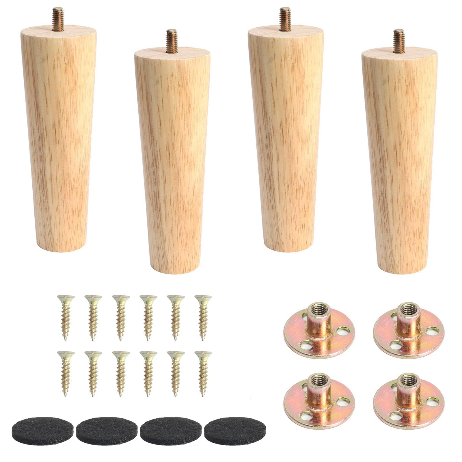Patas de madera para muebles Zythrem de 15 cm en madera maciza para renovar sofás