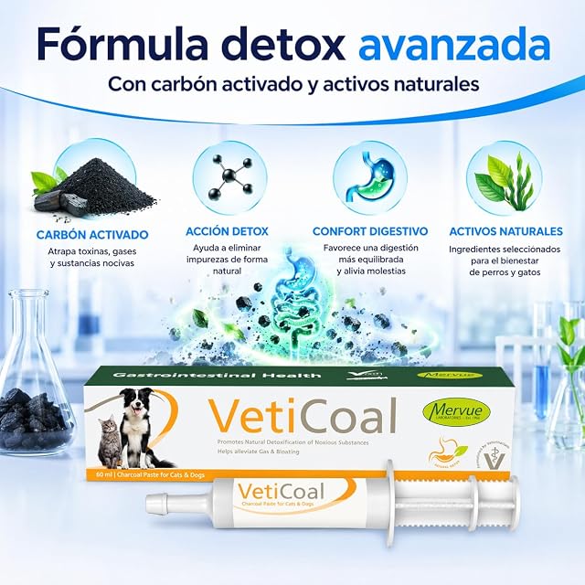 Foto 4 de 8 de Mervue VetiCoal Paste 30 ml, Pasta de Carbón Activado para Perros y Gatos, Apoyo Digestivo para Gases