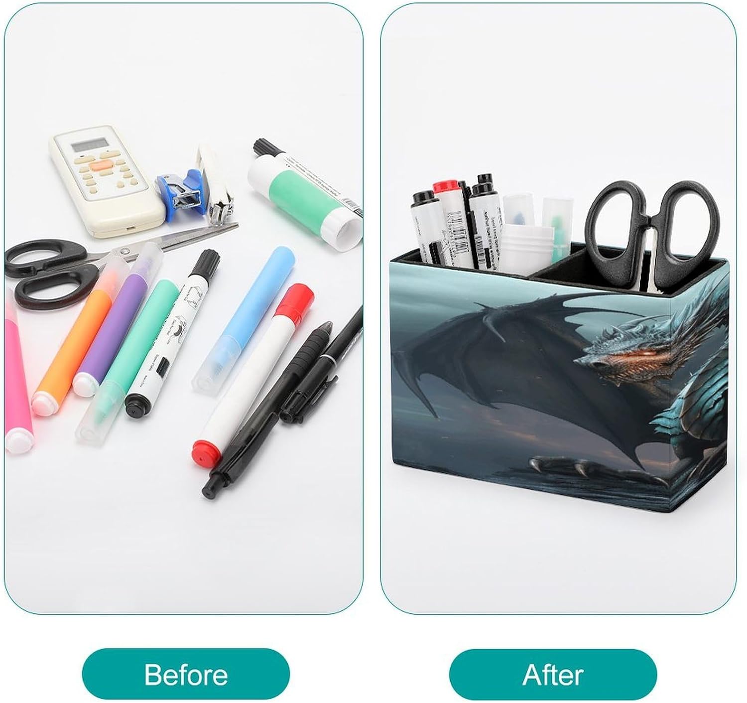 Cool Dragon Pen Holder Double Compartments Pen Cup Fashion Makeup Brush Holders Leather Pencil Holder for Work Locker Accessories Modern Pencil Cup for Desk Organizer image 3