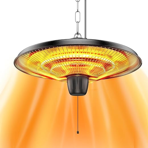 Uniflasy 1500W Electric Hanging Patio Heater, Dual Halogen Tubes for 3S Fast Heating, IP55 Waterproof with 2 Adjustable Modes, Outdoor Patio Heater for Gazebo, Balcony, Living Room, and Courtyard