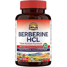 Vitalitown Berberine HCl 200mg, with Ceylon Cinnamon & Turmeric, 97% Purity, Concentrated Berberine Supplement, Metabolic, Immune, Gut & Heart, Non-GMO, 60 Vegan Capsules