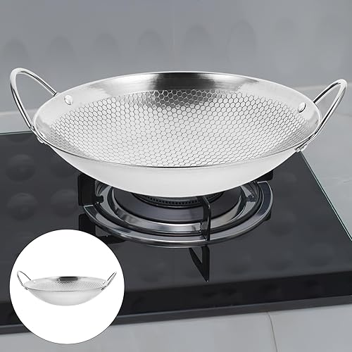Miniatura 3 de Yardwe Wok Sartén de acero inoxidable Stir Fry Sartenes de 8 pulgadas Olla caliente de hierro Sartén de hierro de doble mango Olla de cocina china