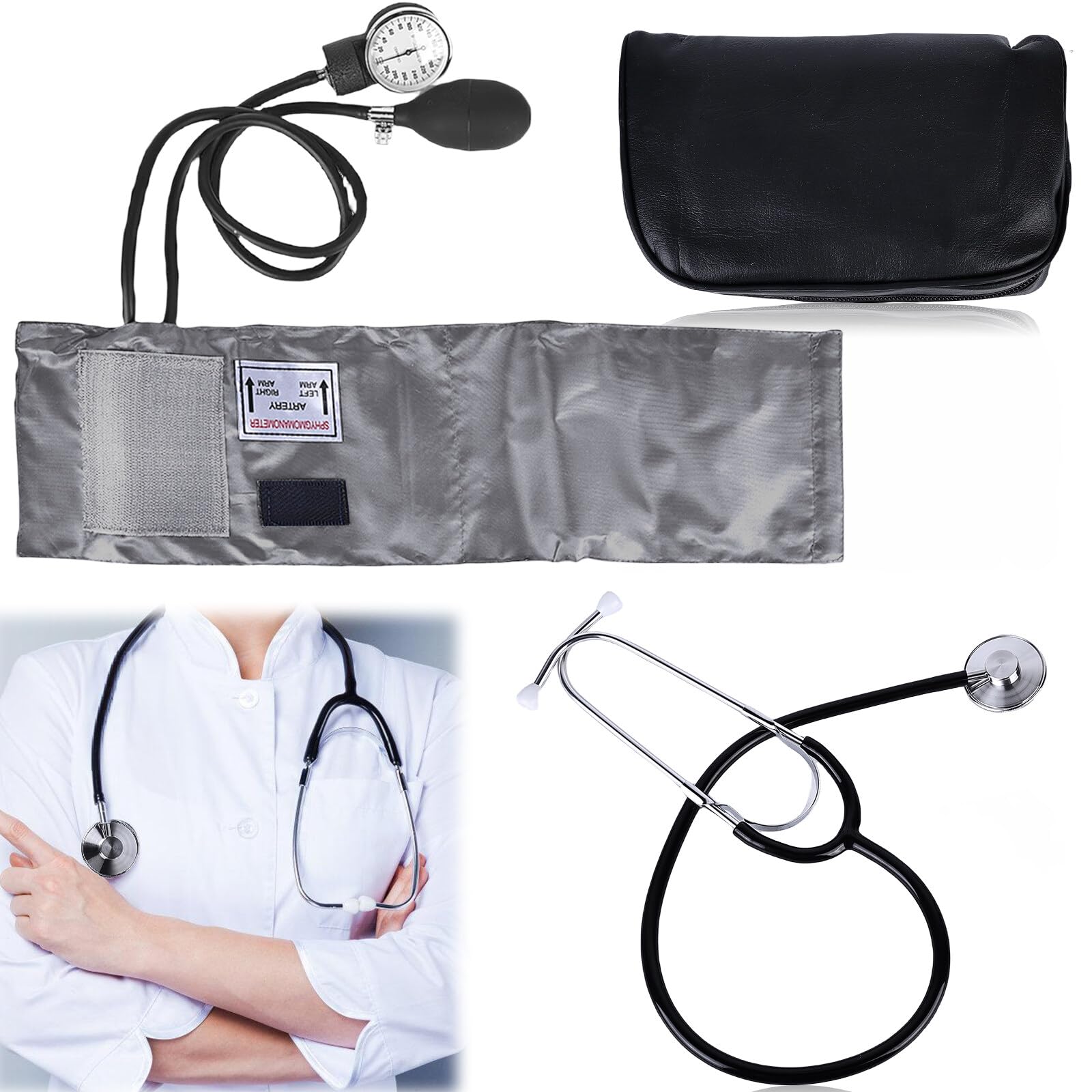 Leikurvo Esfigmomanómetro manual: tensiómetro manual, manguito de presión arterial para el hogar, kit de manguito de presión arterial con estetoscopio de doble cabeza con funda de cremallera