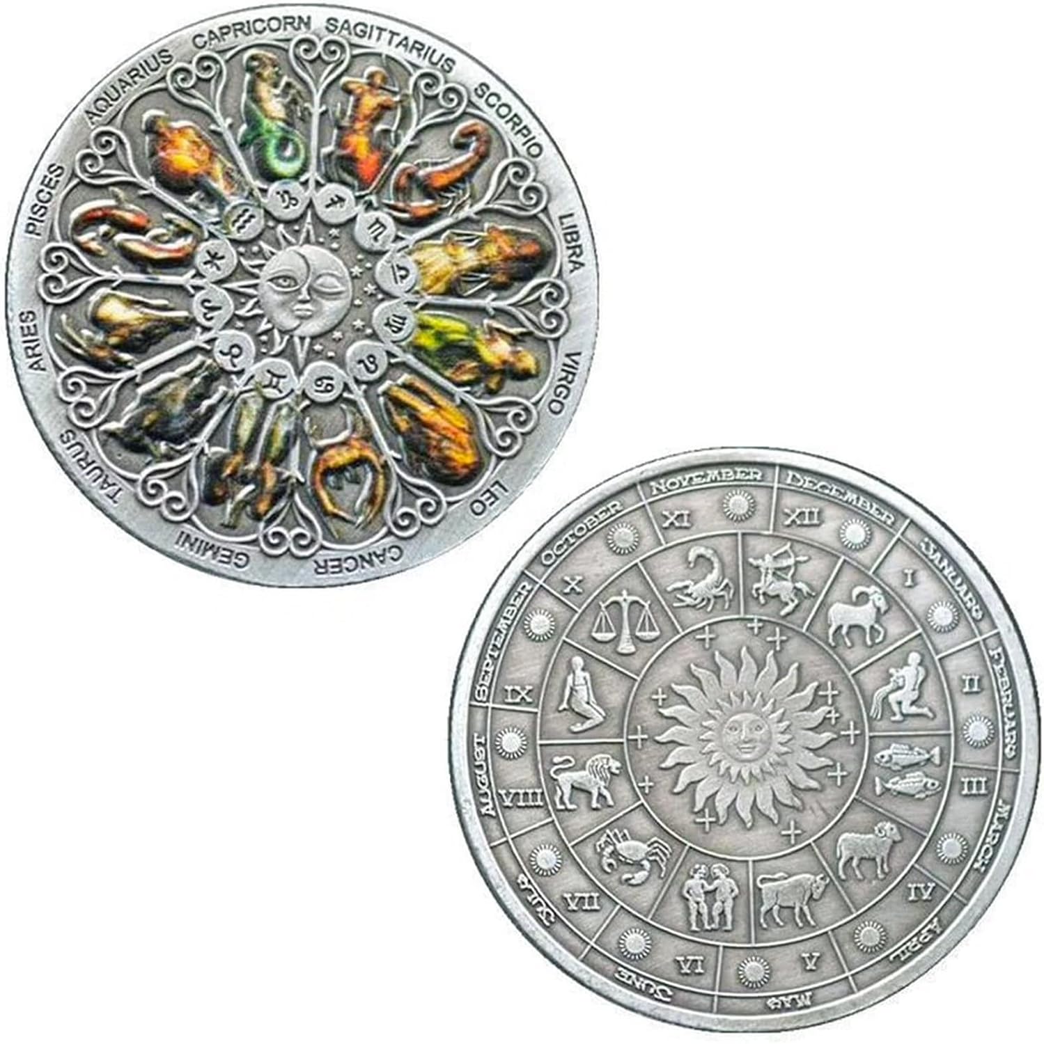 PiaoHao 銀メッキ 十二星座 カラフル チャレンジコイン 干支 ラッキーコイン コレクション ギフト 十二星座コイン 星座コイン コレクション  十二星座記念硬貨収集 十二星座記念コイン 星座占い用品 星座占い入門 星占い 占星術 初心者 送料無料 - 【STARABA】- プレゼント ...