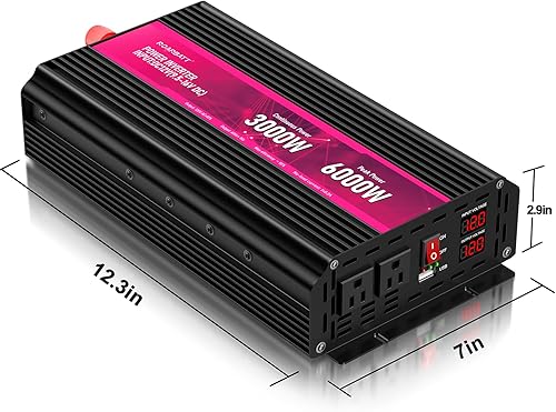 Miniatura 7 de Inversor de potencia de 3000 W, 12 V CC a CA 110 V120 V de potencia máxima 6000 W con 2 salidas AC y puerto 2.4USB, pantalla LCD, inversor de
