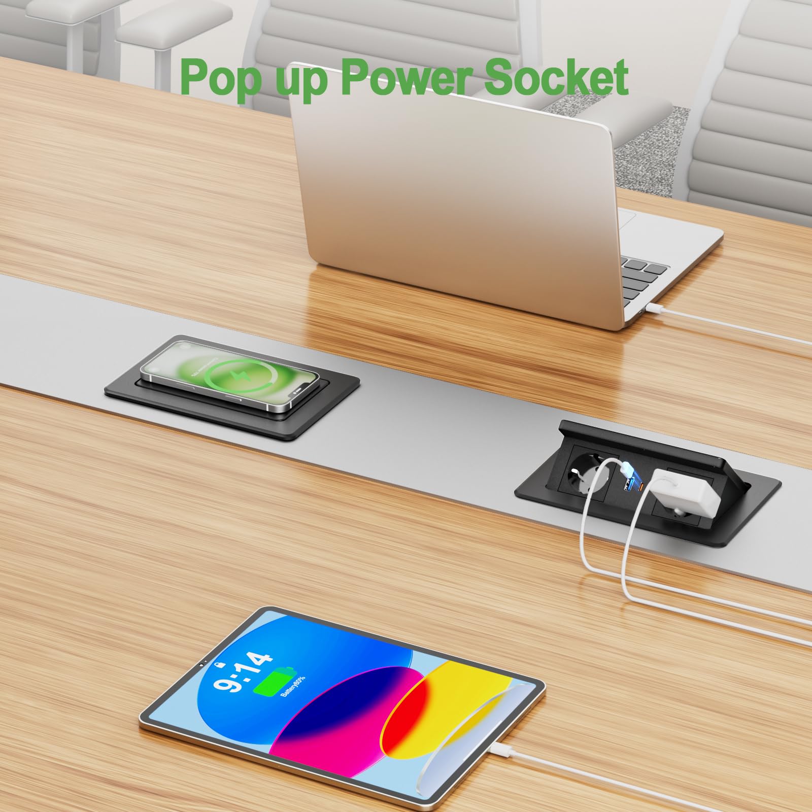 Kabel 3 m – opuszczane gniazdko z USB C PD 20 W i 15 W, bezprzewodowa ładowarka, gniazdko wpuszczane do zabudowy, 2-krotne, wpuszczane gniazdko stołowe, do blatu roboczego, sofy, domu, biura, kolor