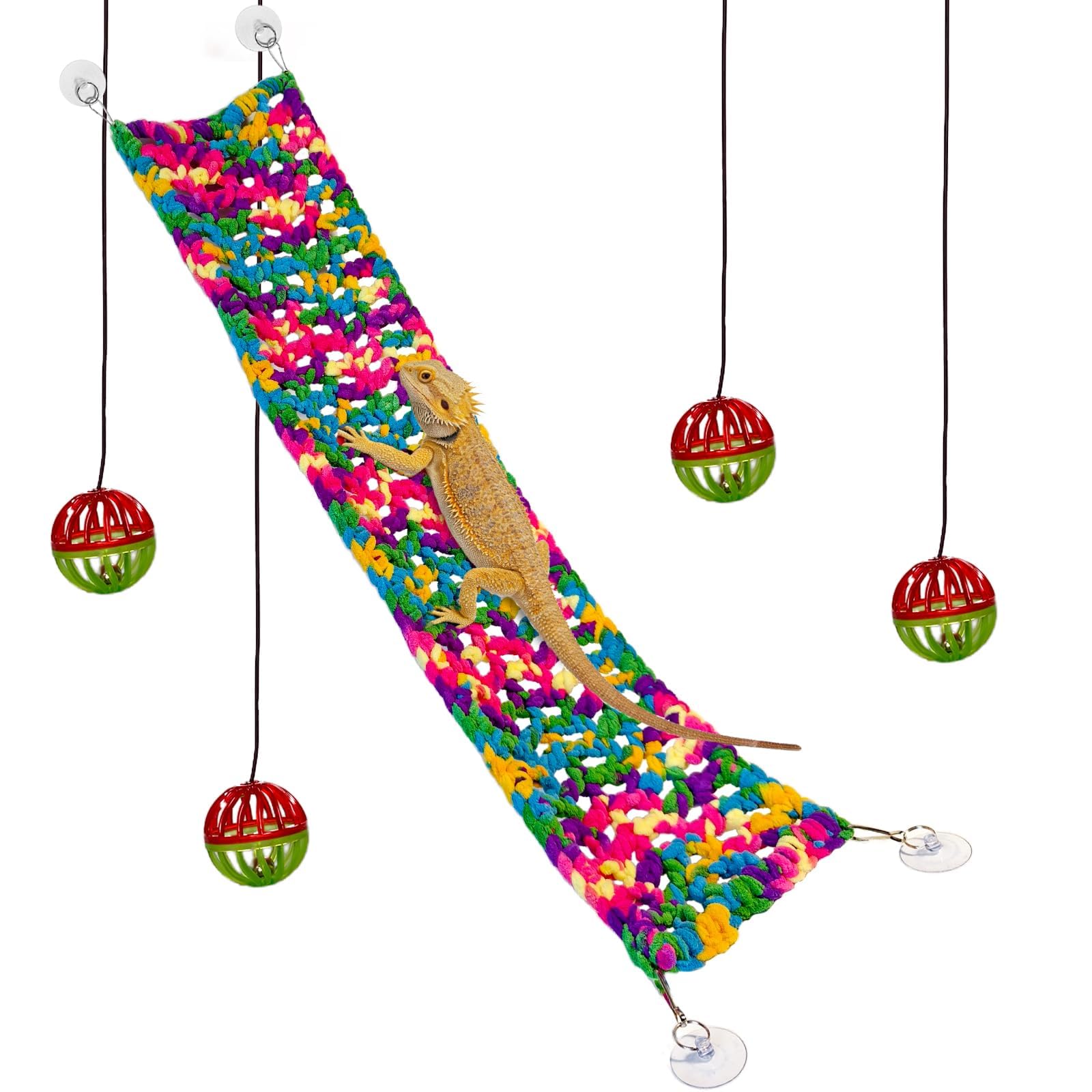 Gxsdj Bearded Dragon Hammock, Soft Reptile Hammock with Suction Cups, Fabric Bearded Dragon Hanging Swing Bed with Toys for Lizard, Gecko, Chameleon (Red L)