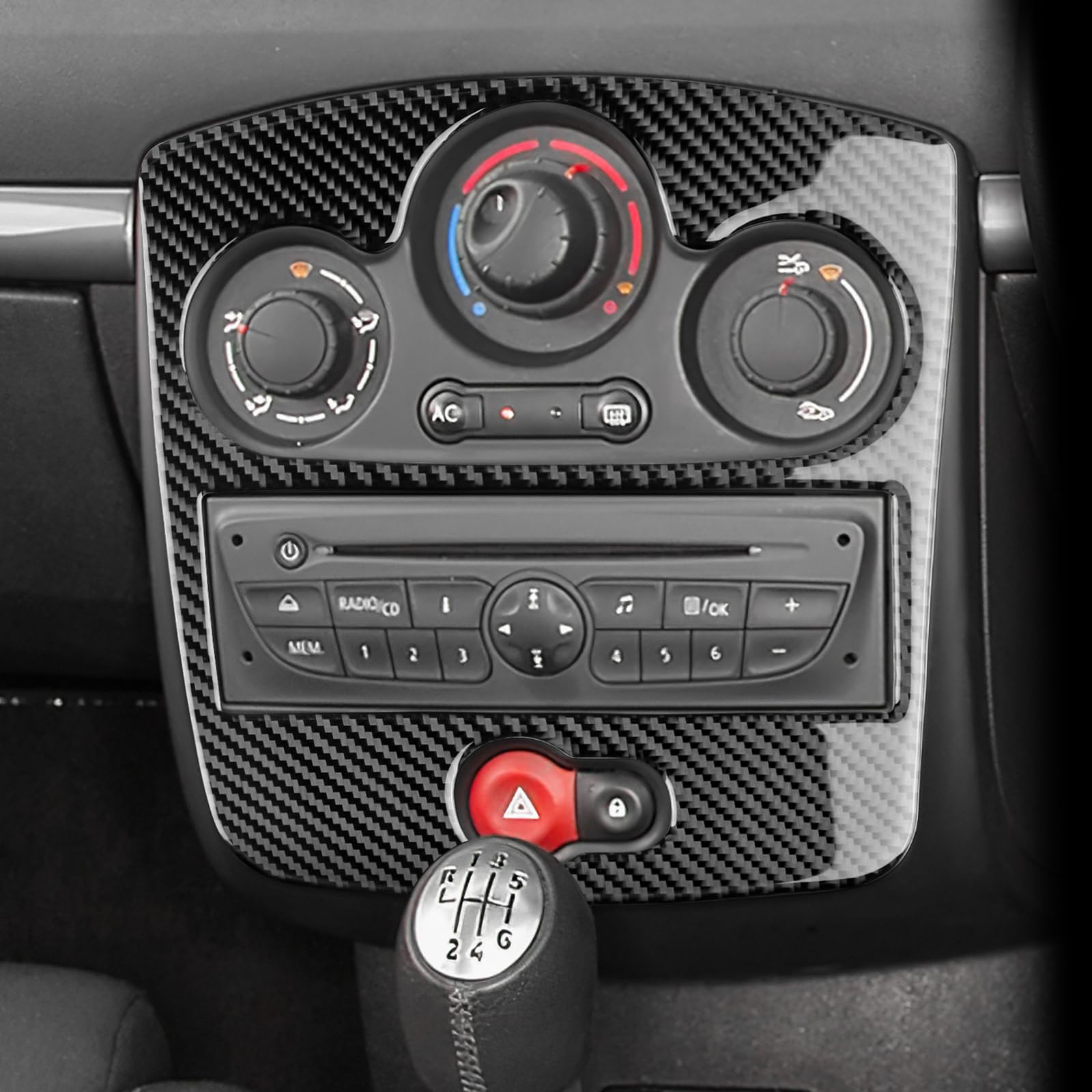KUNGKIC Para Renault Clio 3 2006-2012 Adhesivo de fibra de carbono para CD y AC del coche, panel de climatización central, salida de aire, marco decorativo, accesorio para el interior, regalo (negro)