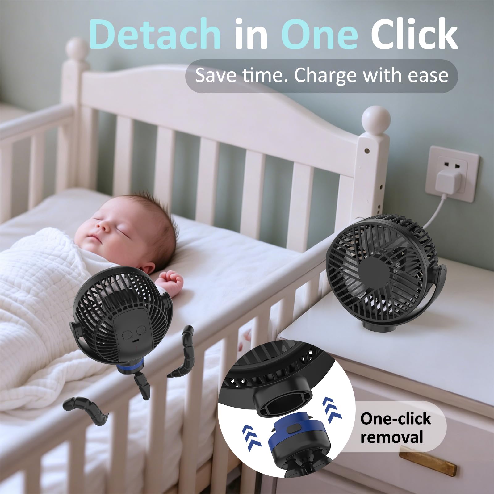 ITSHINY Kinderwagen Ventilator, 8000 mAh Ventilator Akku, Kinderwagenlüfter mit Flexibler Stativ, Tragbarer Ventilator, Handventilator, Leise Tischventilatorfür Kinderwagen Camping