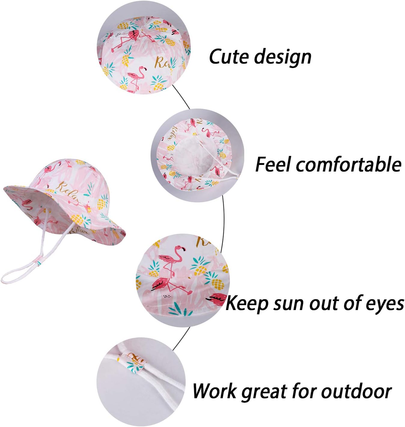 LANGZHEN UPF Beach Sun Protection Hat for Baby Girls Adjustable Toddler Kids Hat Wide Brim Summer Outdoor hat with Chin Strap image 4